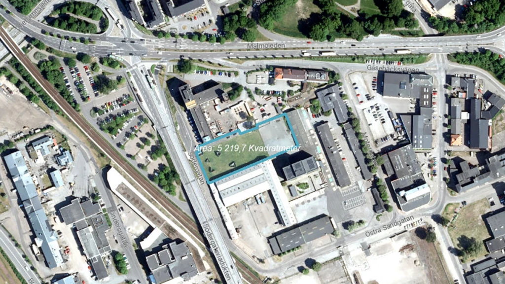 Karta som visar evenemangsområdet Gamla brandstationen (drygt 5 000 kvm)