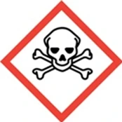 En dödskallesymbol med en röd fyrkant runt