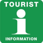 en logga med grön bakgrund och ett vit i med texten Tourist Information