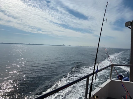 fiskebåt ute på Öresund med fiskespön.