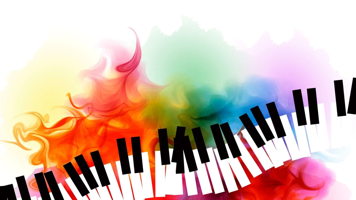 en illustration av ett färgglatt piano