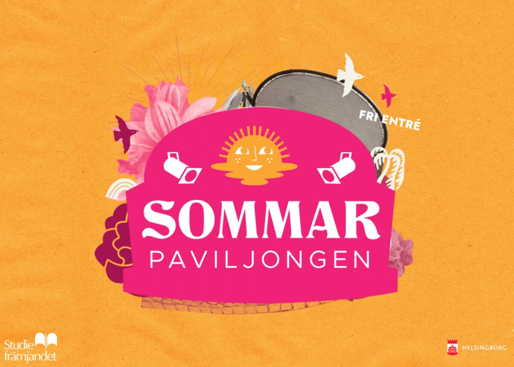 Sommarpaveljonens logga med orange bakgrund.