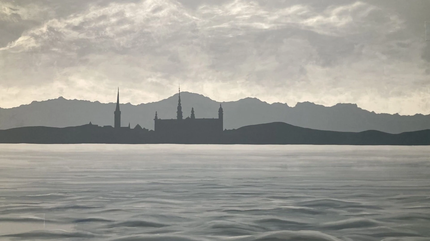 en gammal bild över helsingborg. en stadssiluett