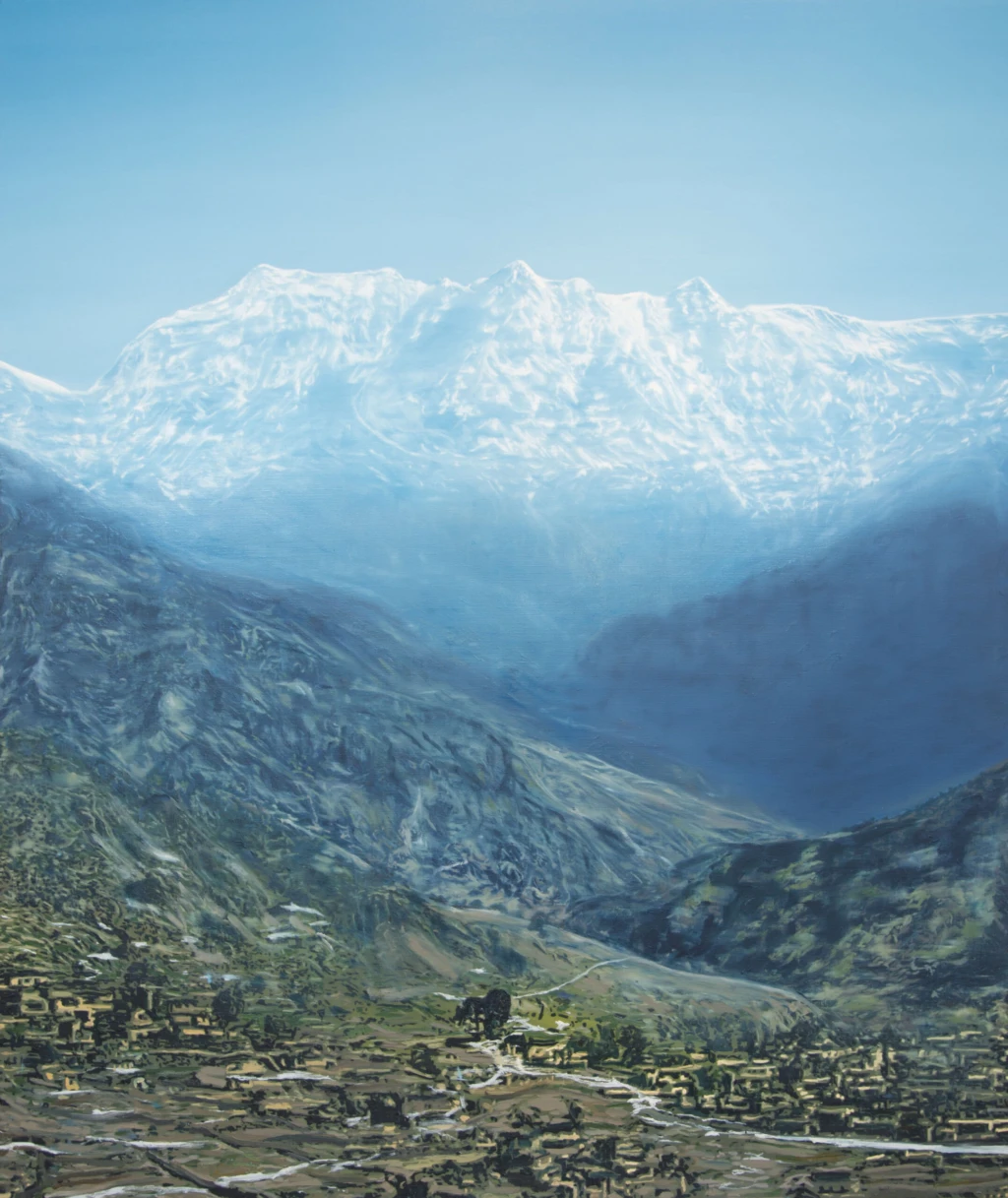 Konstverk av Viktor Rosdahl föreställande en alpby.