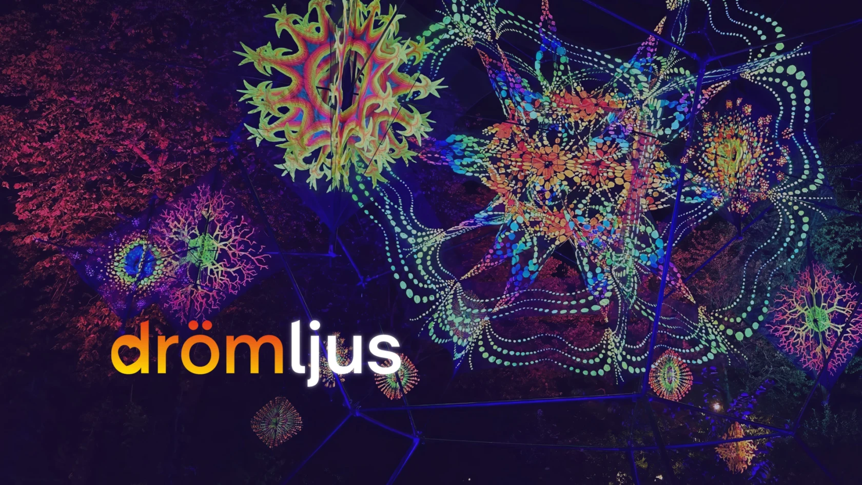 ljusspel på himlen och text drömljus i vänster kant.