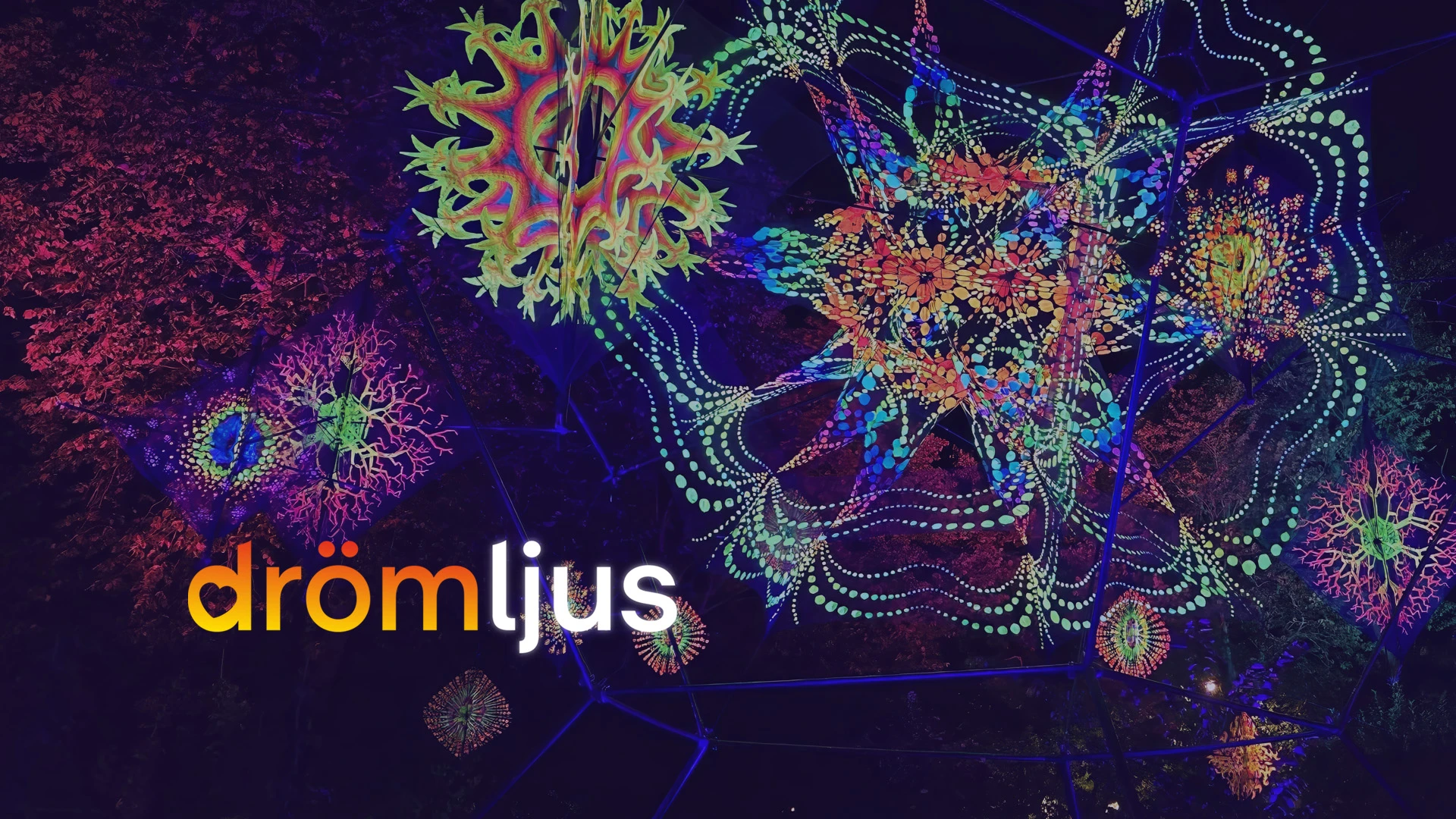 ljusspel på himlen och text drömljus i vänster kant.