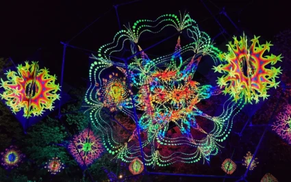 ljusinstallationer på en mörk himmel