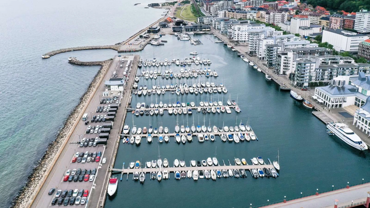 drönarbild över norra hamnen helsingborg