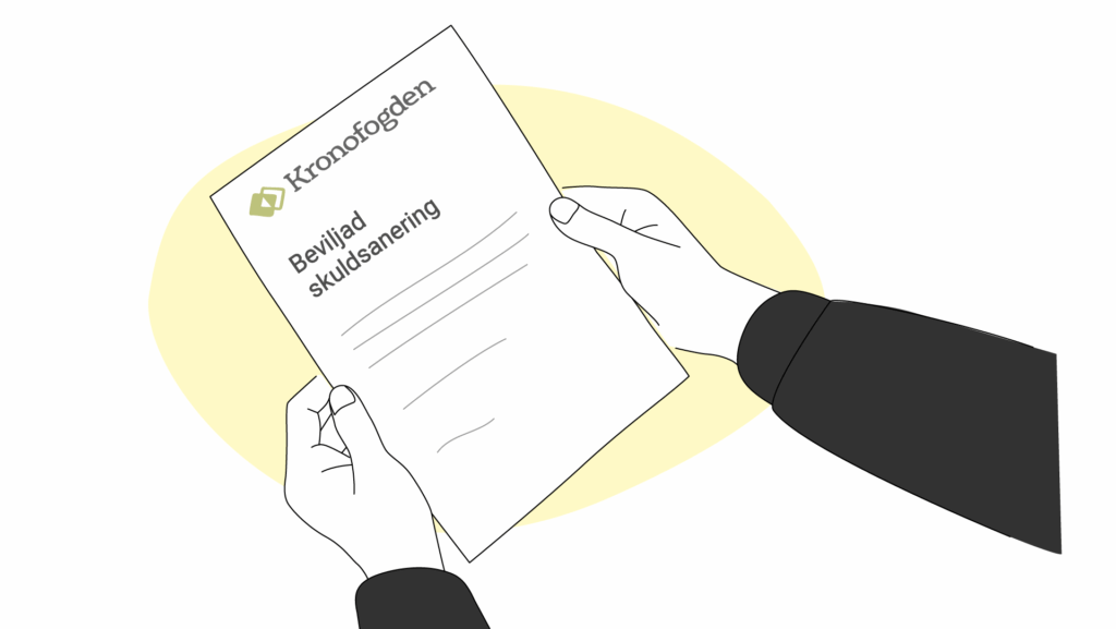 Papper med beviljad skuldsanering från Kronofogden