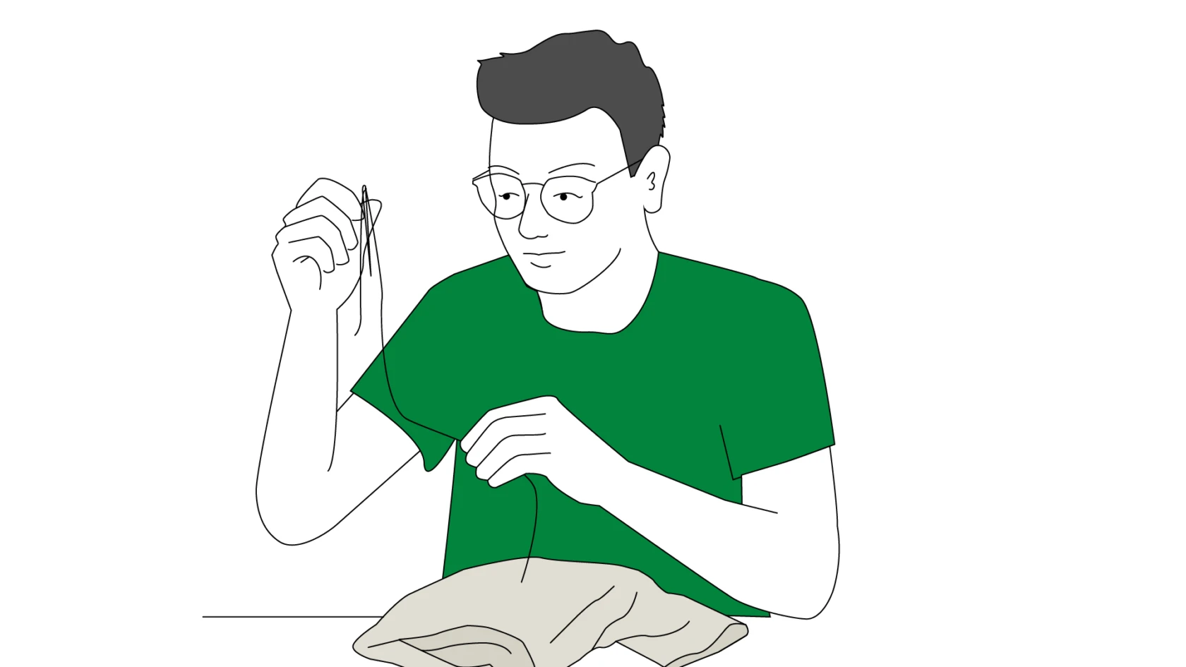 Illustration av en person som lagar kläder med nål och tråd