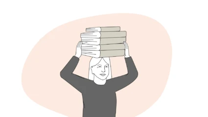 Illustration av en person som bär ett berg av fakturor över huvudet
