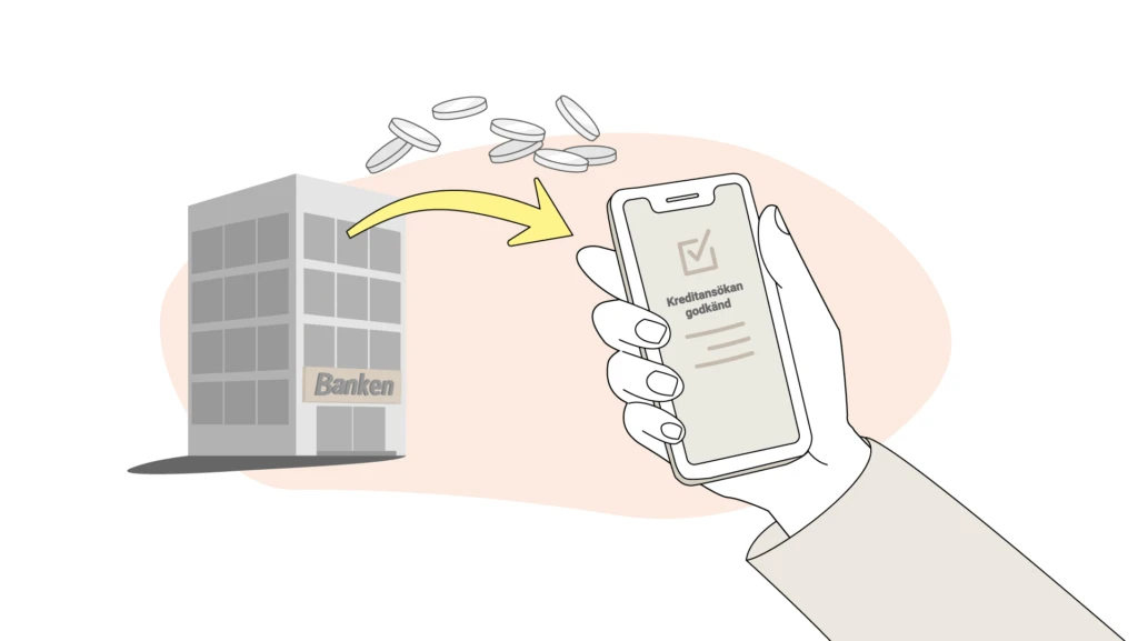 Illustration av en bank som lånar ut pengar via lån utan kreditkoll