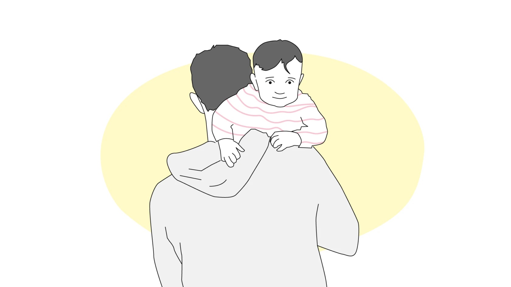 Illustration av en pappa som bär sitt lilla barn på sin axel