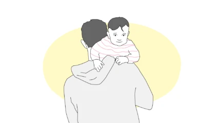 Illustration av en pappa som bär sitt lilla barn på sin axel