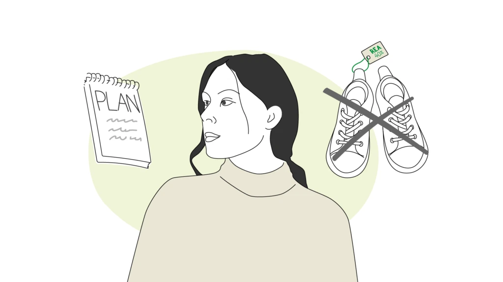 Illustration av person som undviker onödiga köp