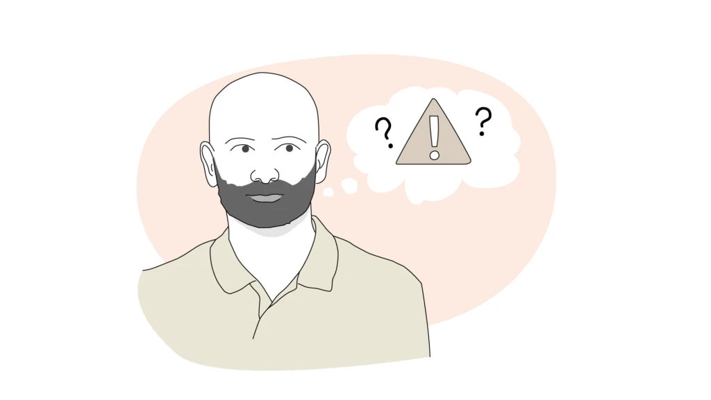 Illustration av en man som funderar över vad en betalningsanmärkning är för något