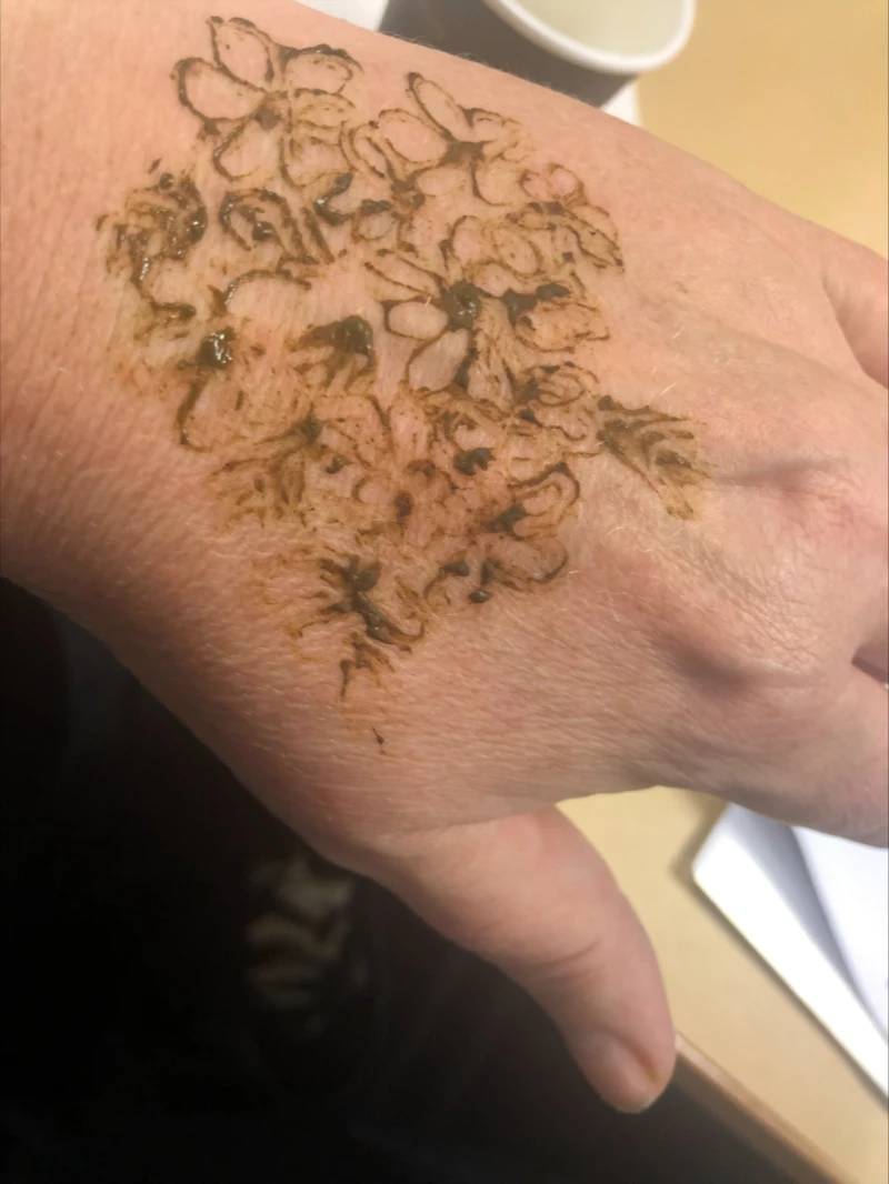 Hennamålning på en hand.