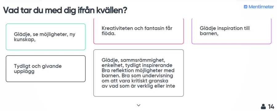 Delar av utvärderingen efter avslutad workshop