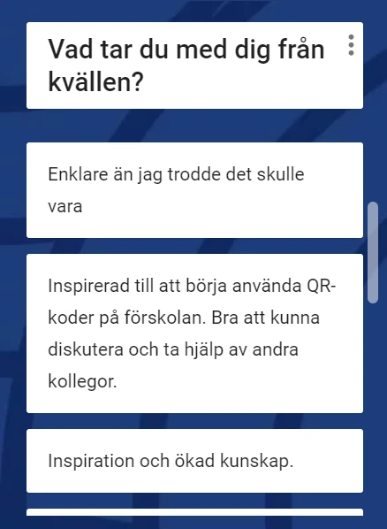 Delar av kvällens utvärdering