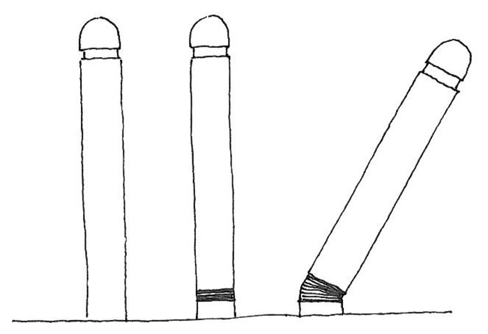 Pollare, smal stålpollare, exempel Lenta 12, 13 och 16