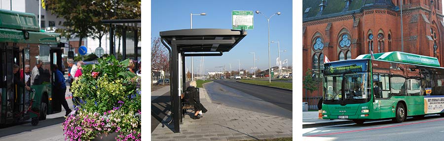 Busshållplatser på olika ställen i Helsingborg.