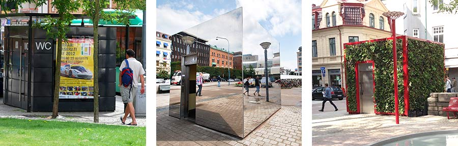 Toalett vid busshållplats, Spegeltoaletten på Kungstorget, toalett med grön vägg på Konsul Olssons plts