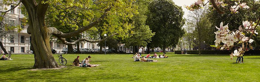 Människor på gräsmattan i Stadsparken i Helsingborg