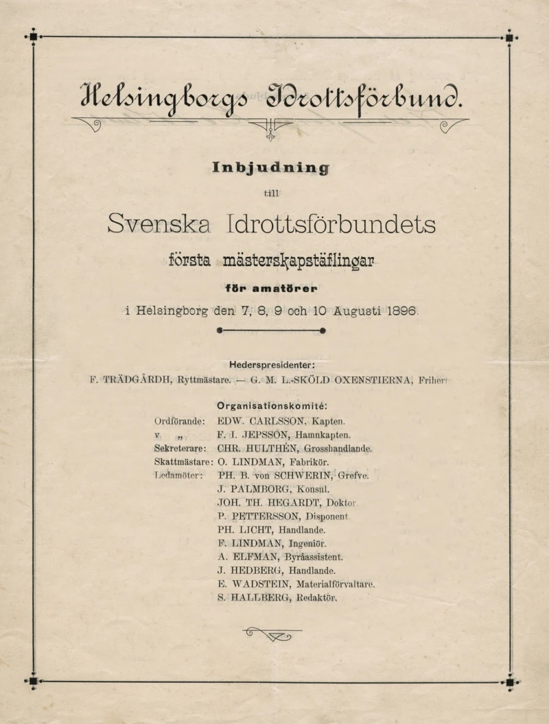 Inbjudan till mästerskapstävling 1896 i Hbg