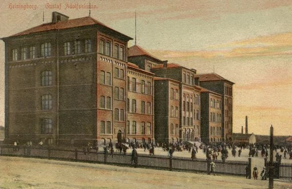Vykort föreställande Gustav Adolfsskolan. Helsingborgs museum