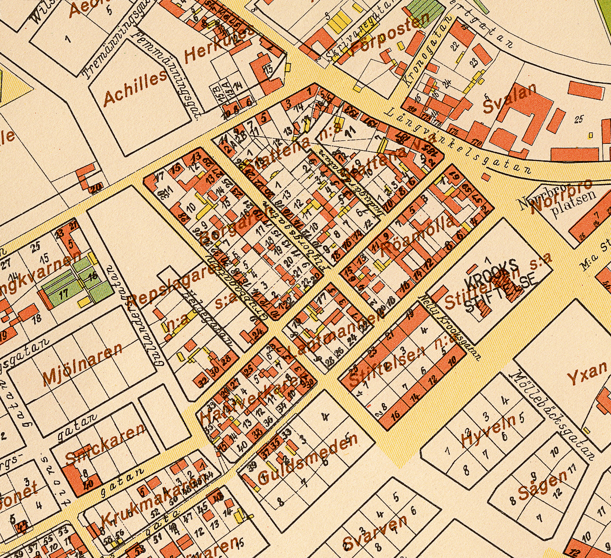 Stattena på karta från 1941. Stadsbyggnadskontoret