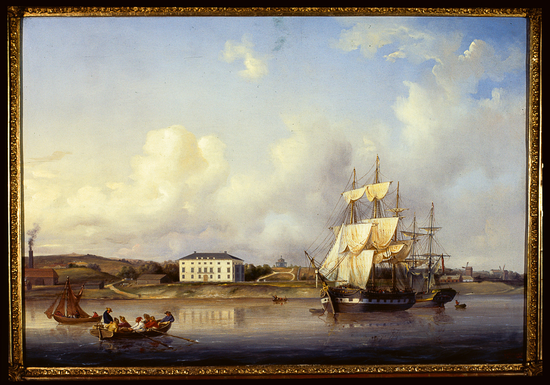 Helsingborg från sjösidan ungefär 1850, oljemålning. Helsingborgs museers samlingar