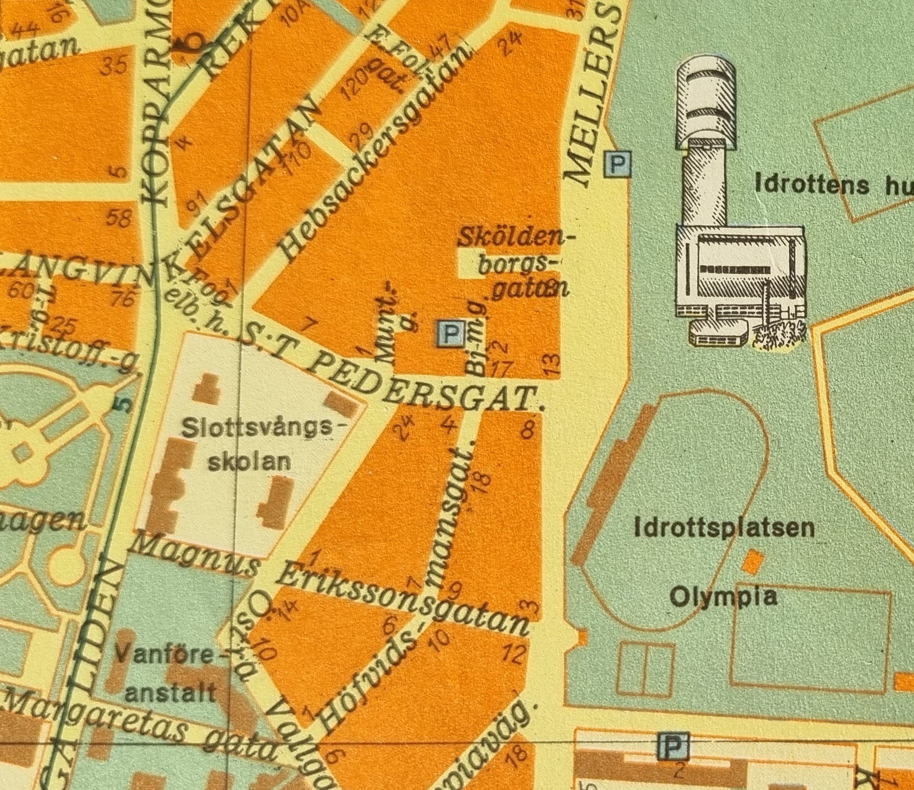 Utsnitt från karta ur Hälsingborgs lokala telefonkatalog 1961.