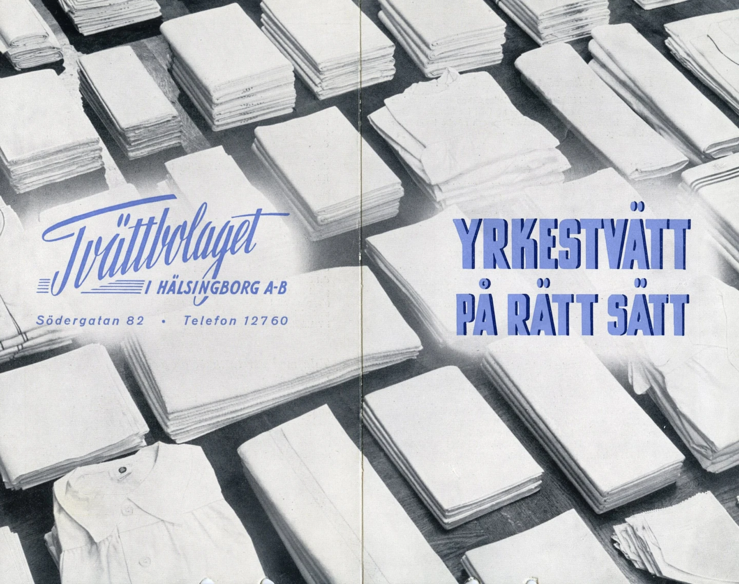 Reklamfolder för Tvättbolaget i Hälsingborg AB. Tillhör Jan Sendelius.
