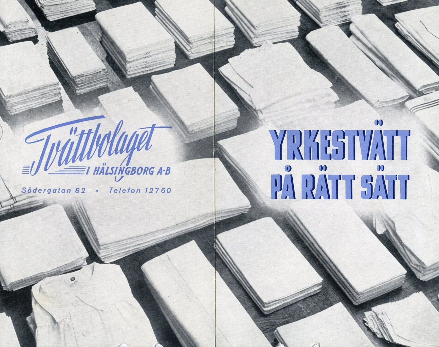 Reklamfolder för Tvättbolaget i Hälsingborg AB. Tillhör Jan Sendelius.