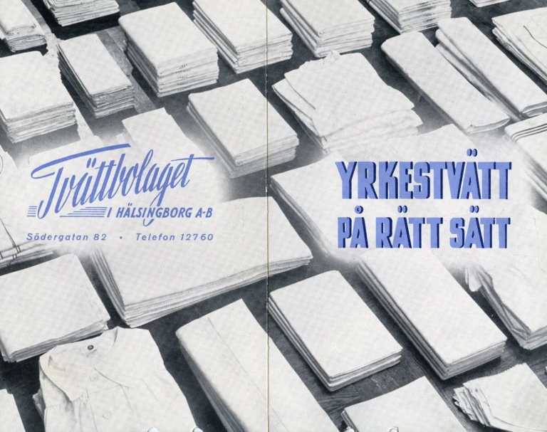 Reklamfolder för Tvättbolaget i Hälsingborg AB. Tillhör Jan Sendelius.