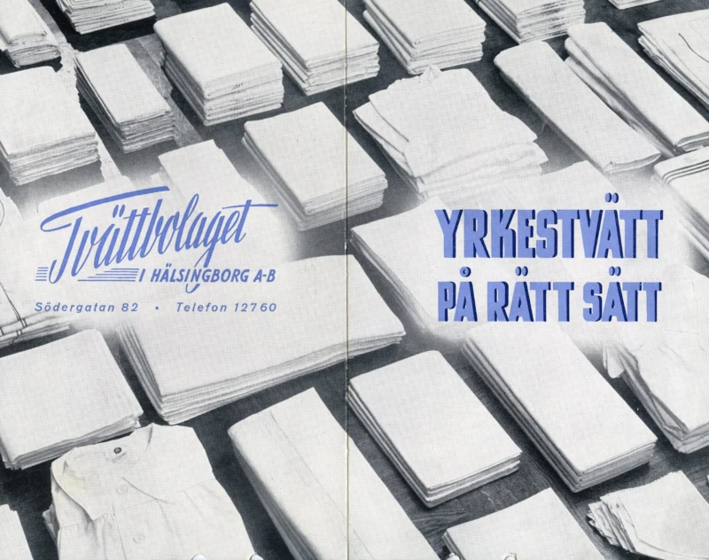 Reklamfolder för Tvättbolaget i Hälsingborg AB. Tillhör Jan Sendelius.