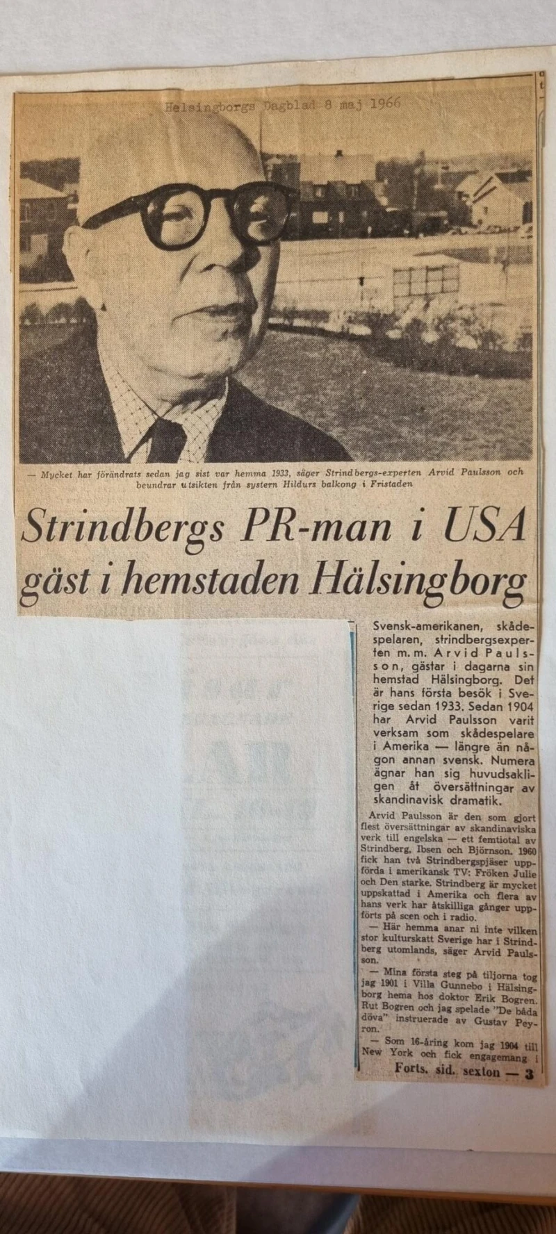 Artikel ur Helsingborgs Dagblad 8/5 1966.
