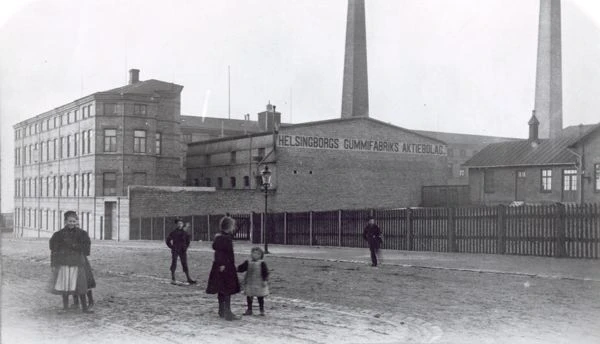 Helsingborgs Gummifabrik vid tiden för sekelskiftet 1900 ca. Helsingborgs Museum.