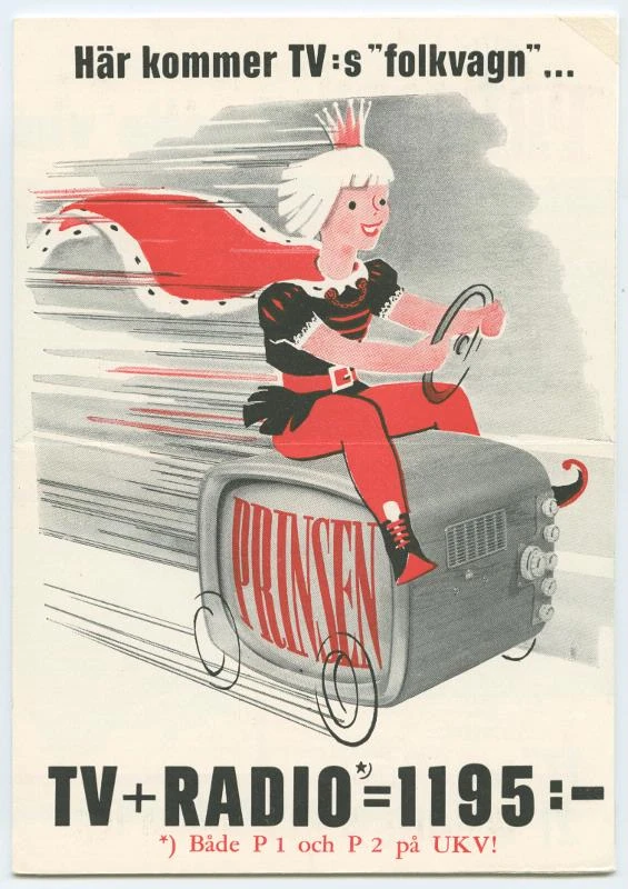 Reklambroschyr för TV Prinsen. Som en del i marknadsföreningen skänktes ett exemplar till ”Lill-Prinsen”, Carl XVI Gustaf. 
