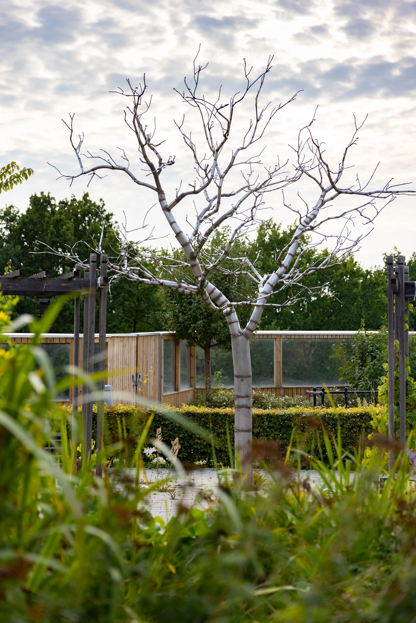 Konstverk i form av trädgren i metall.