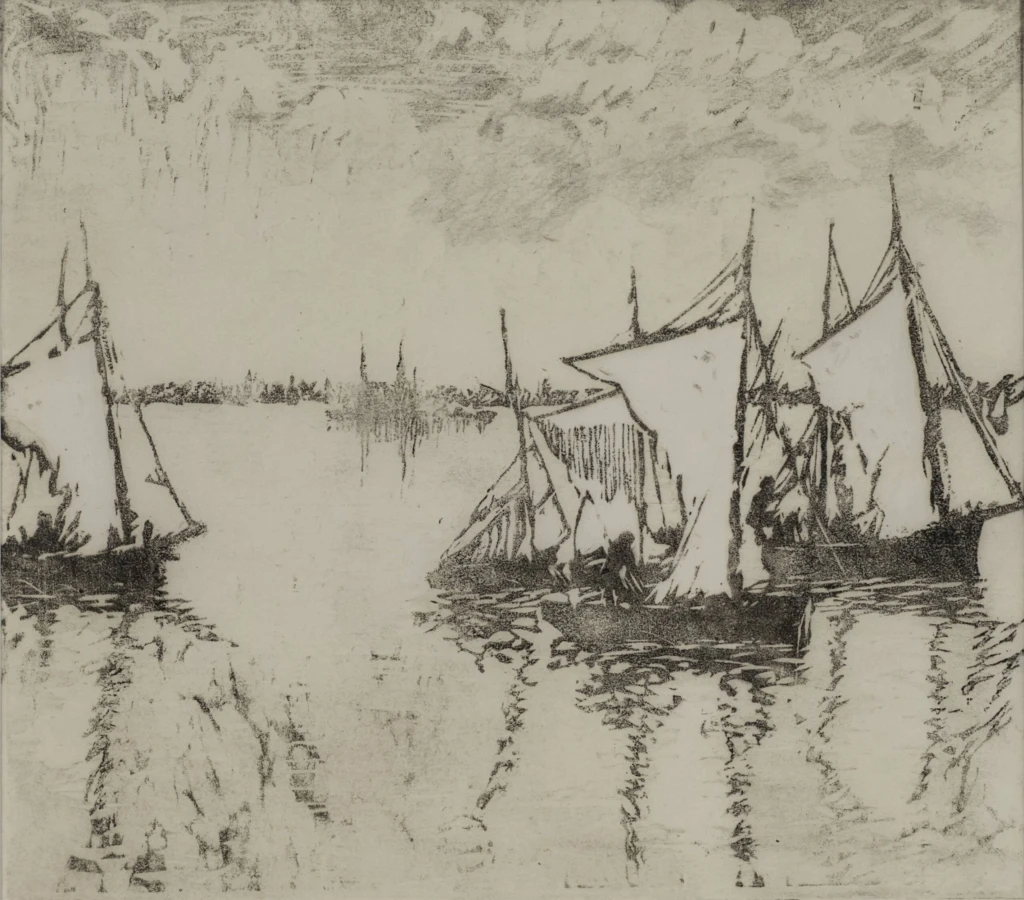 Gerda Nordling, träsnitt med titeln "Seglen torka". Helsingborgs museum.