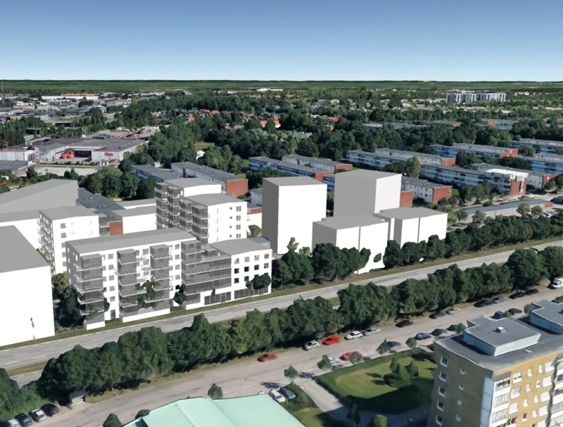 Bostadsrätterna byggs mellan Stenströms kommande hus (längst till vänster på bilden) och Tornets hyresrätter (till höger). Skissbild från Tengbom, Jönköping