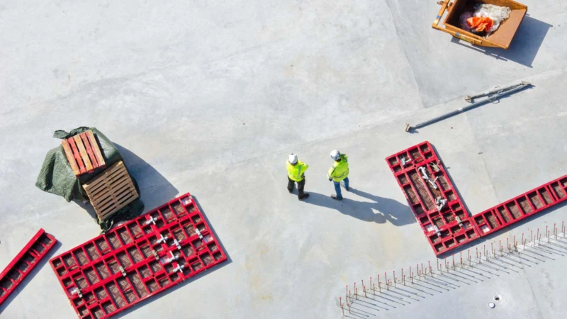 Byggarbetsplats, drönarbild.