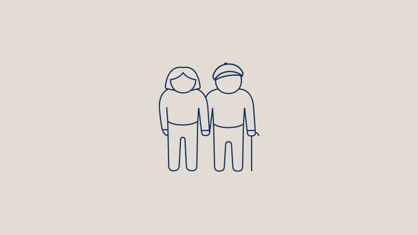 Piktogram: figurer som är seniorer.