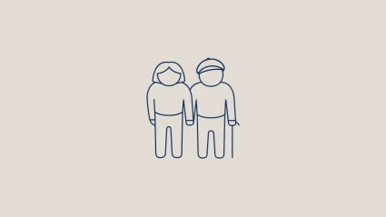 Piktogram: figurer som är seniorer.