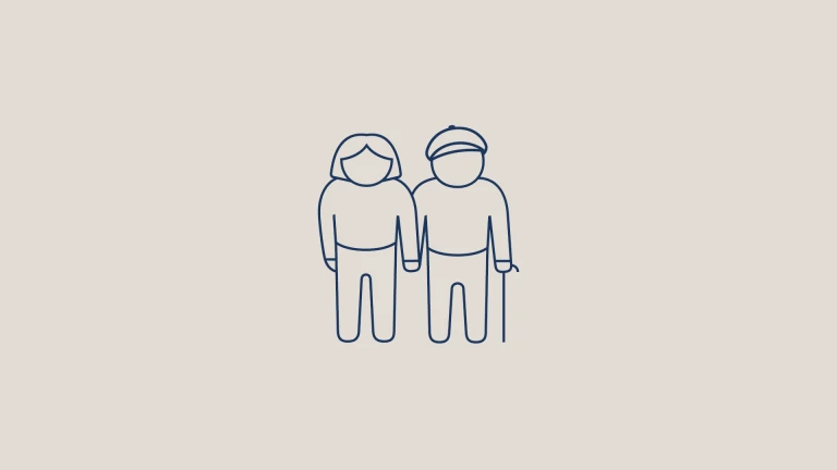 Piktogram: figurer som är seniorer.