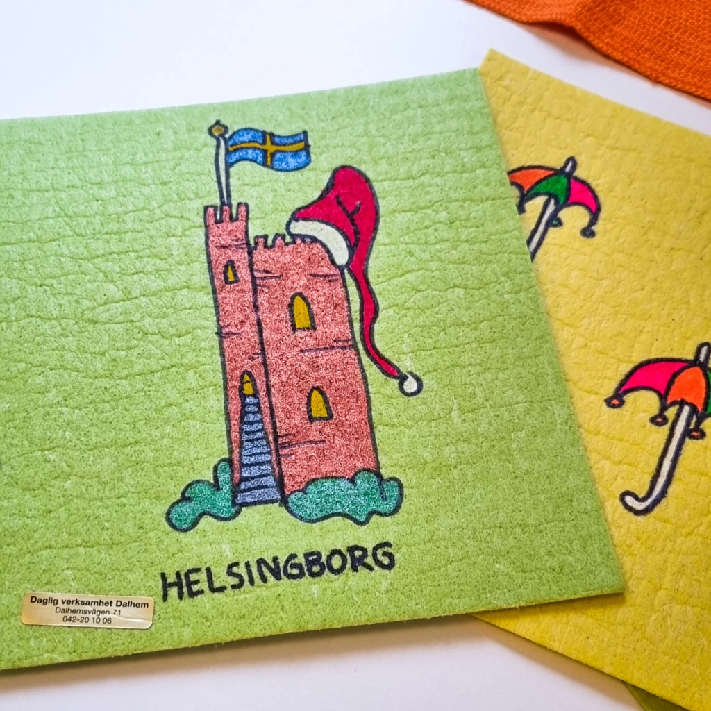 Bild på Kärnan och Helsingborgsmotiv på en disktrasa.