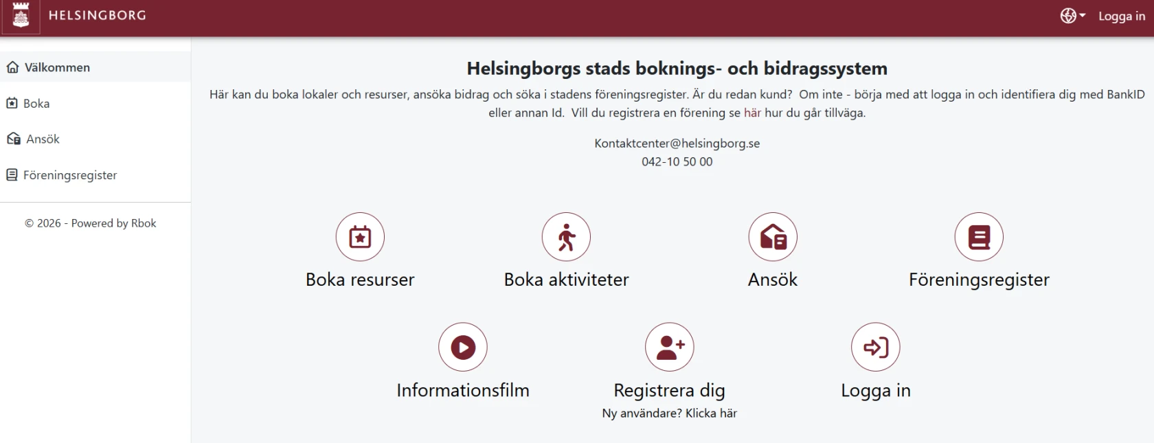 Skärmbild på webbsidan för Rbok