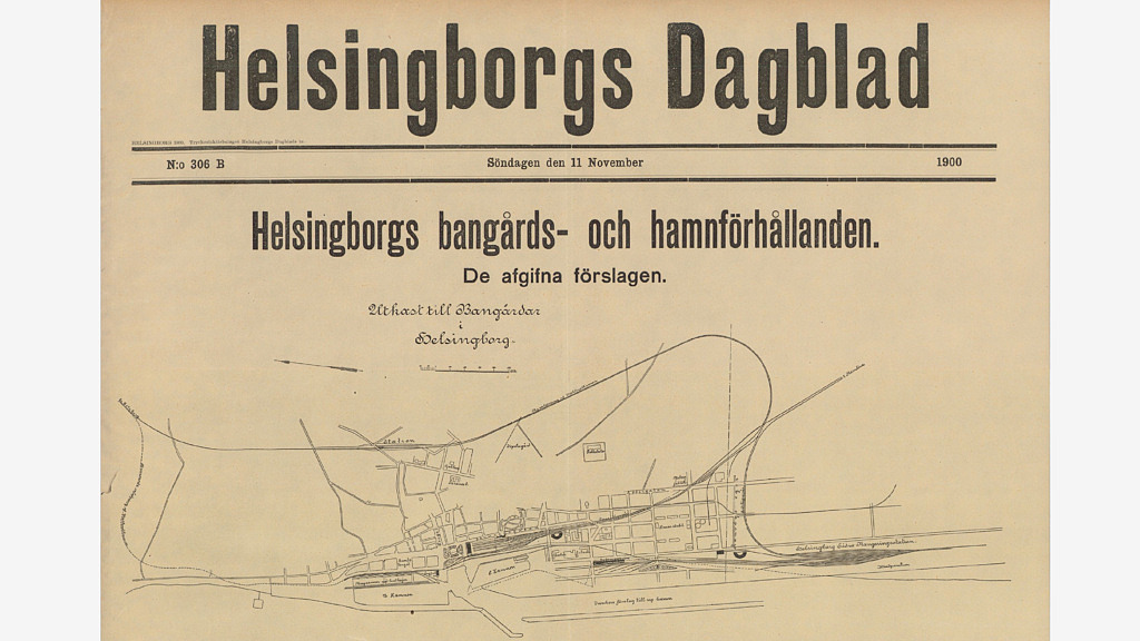 Så här såg förslaget ut för Helsingborgs nya järnväg, ur Helsingborgs Dagblad 1900-11-11.