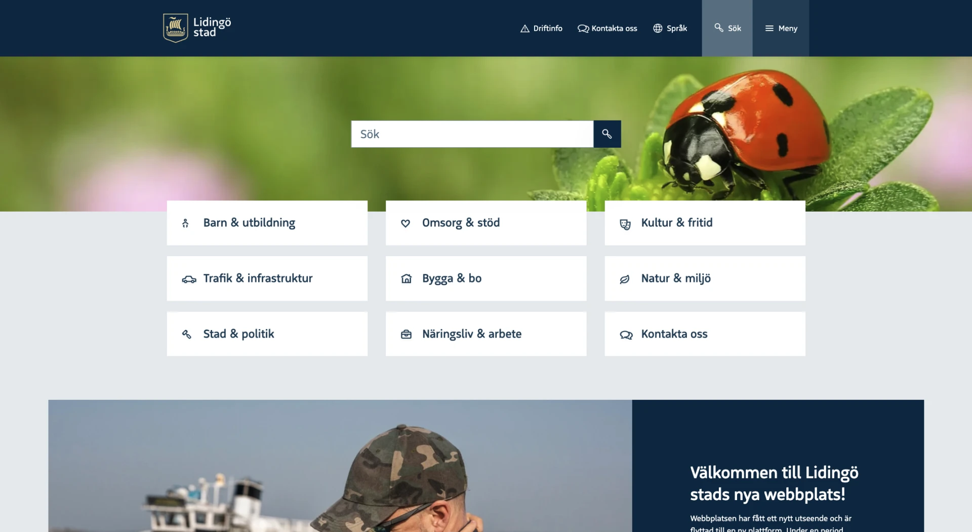 A screenshot of Lidingö's new website.